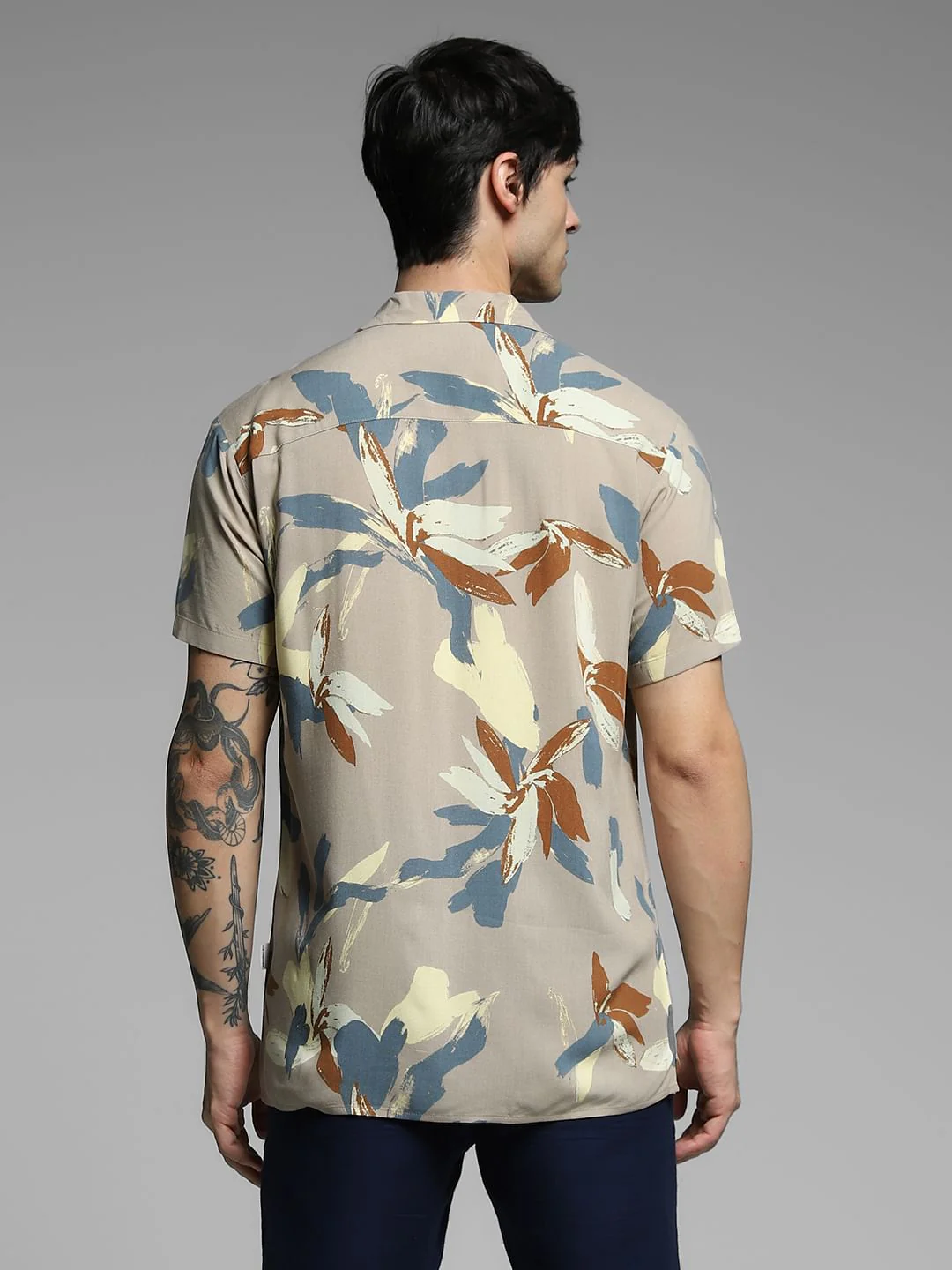 Beige Abstract Print Viscose Shirt - Image 4
