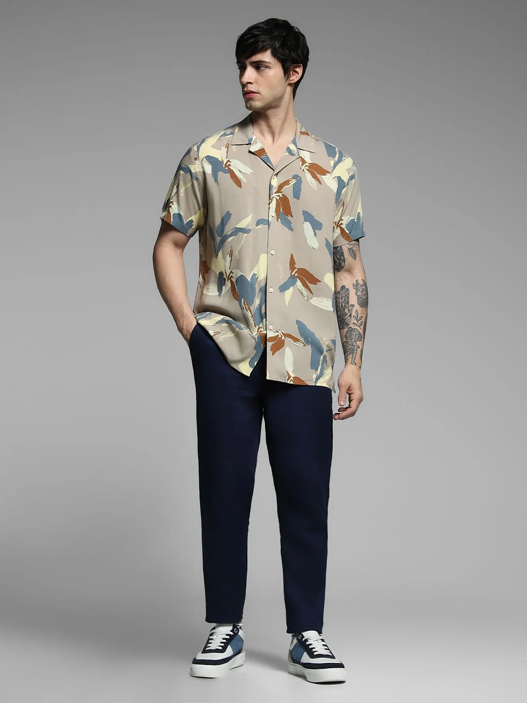 Beige Abstract Print Viscose Shirt - Image 6