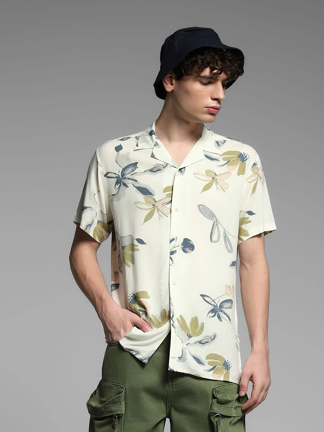 White Abstract Print Viscose Shirt