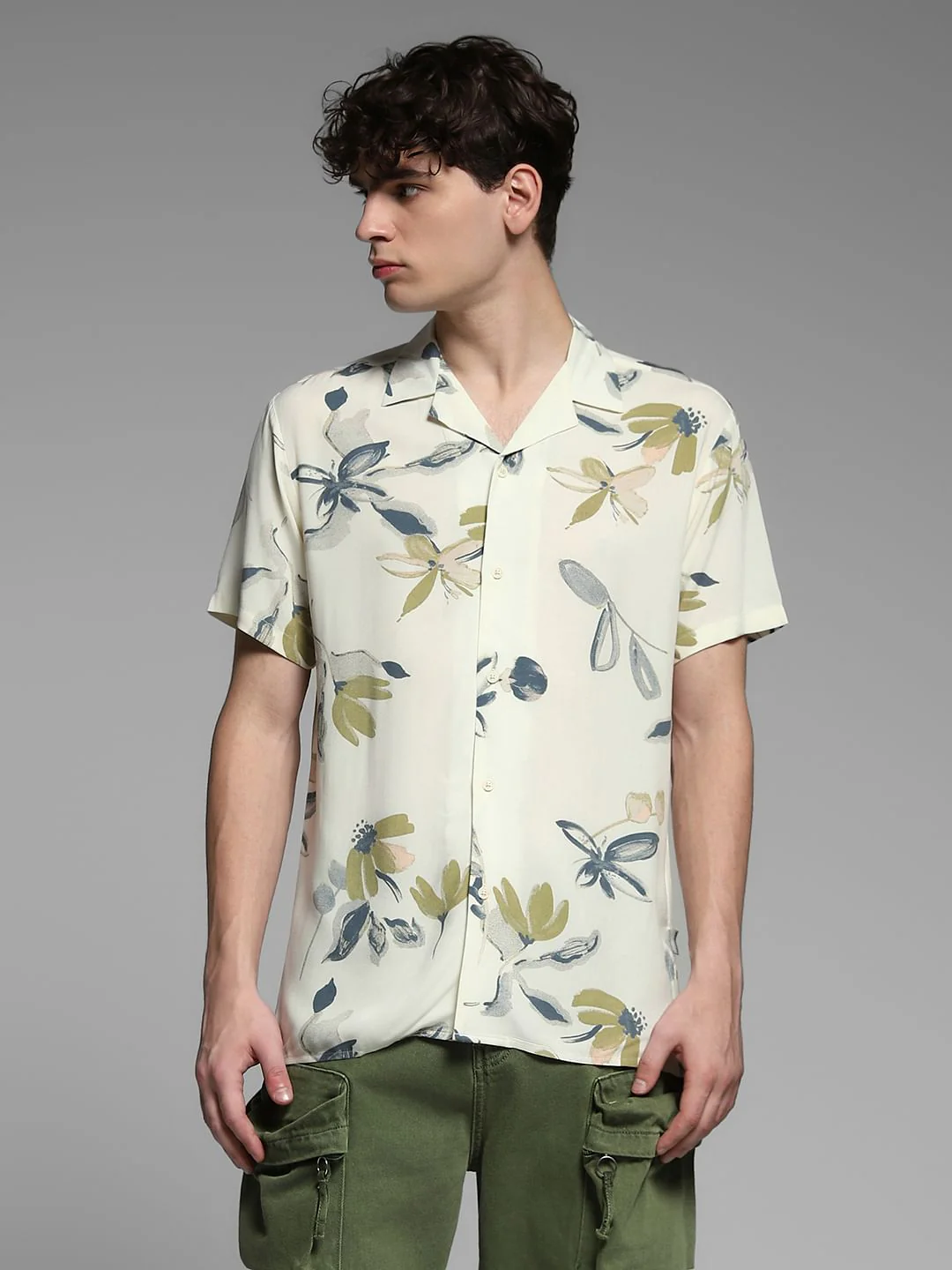 White Abstract Print Viscose Shirt - Image 2
