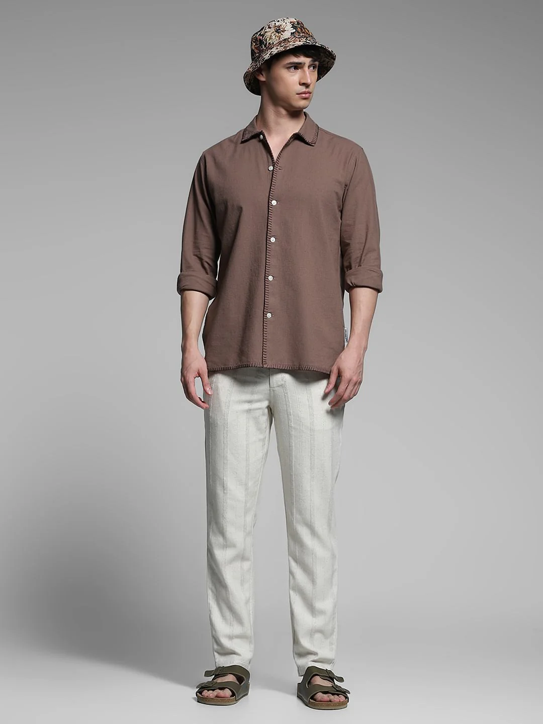 Brown Stitch Detail Cotton Shirt - Image 6