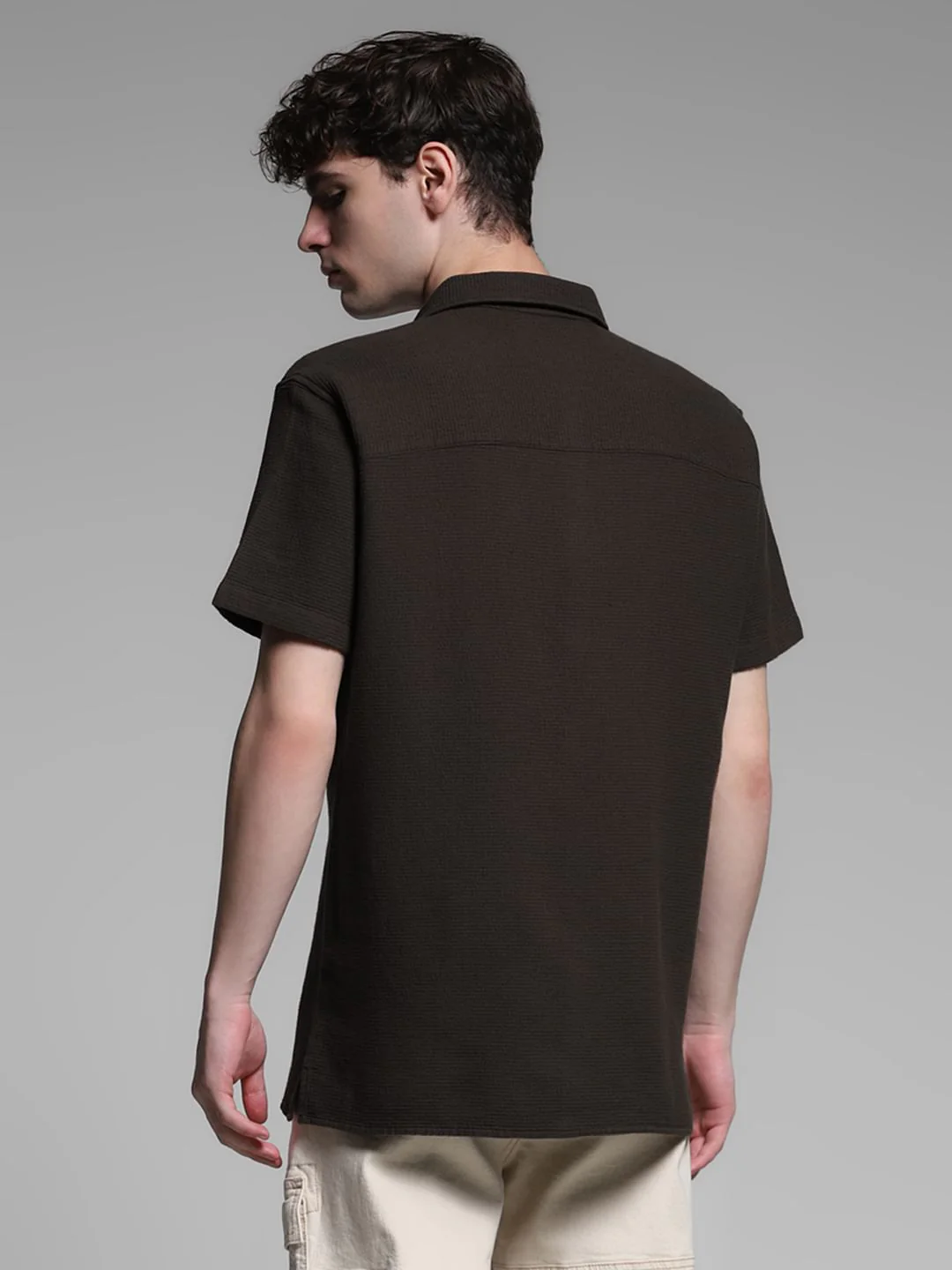 Brown Waffle Textured Cotton Shirt - Image 4