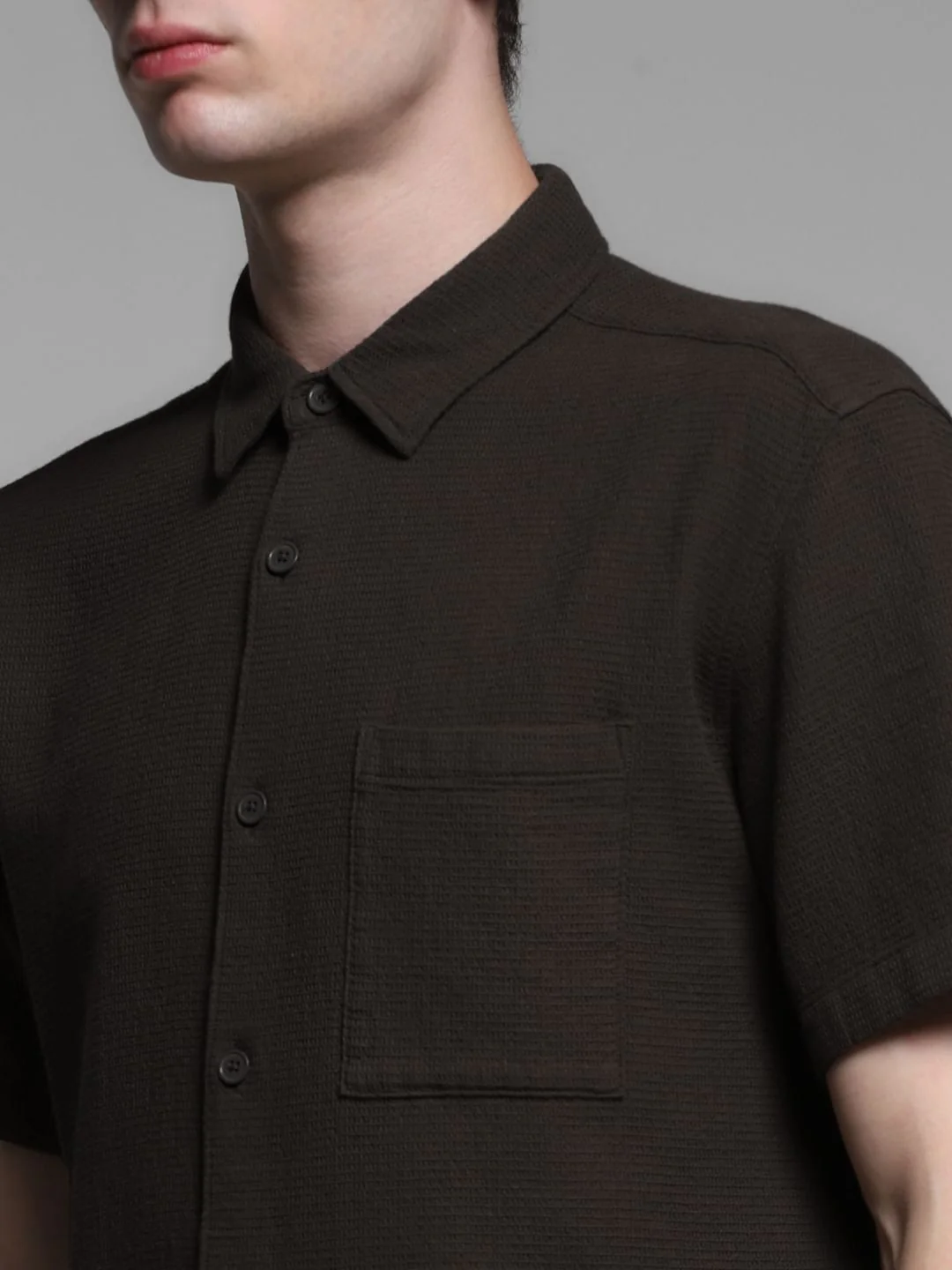 Brown Waffle Textured Cotton Shirt - Image 5