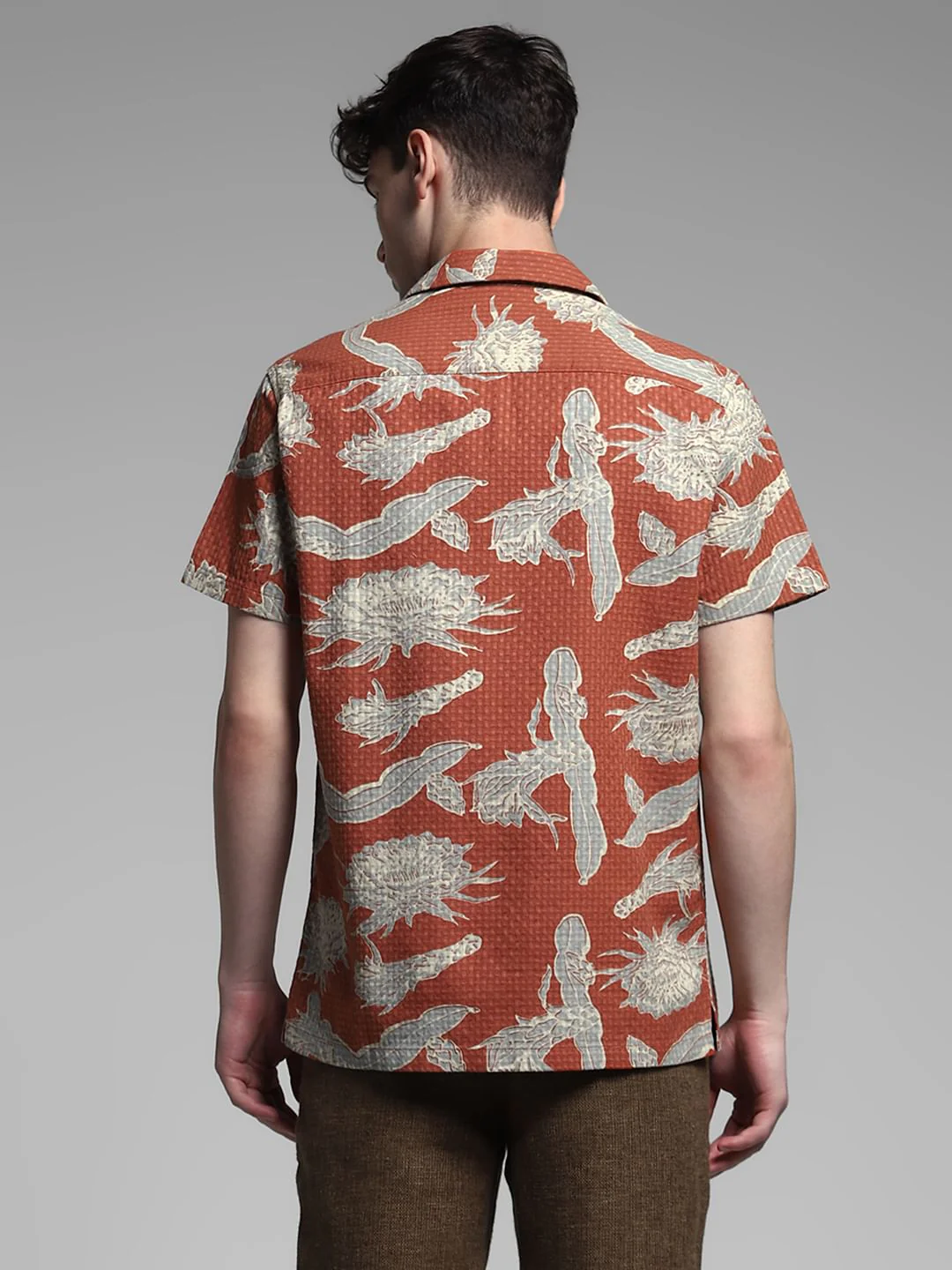 Brown Resort Collar Cotton Shirt - Image 4