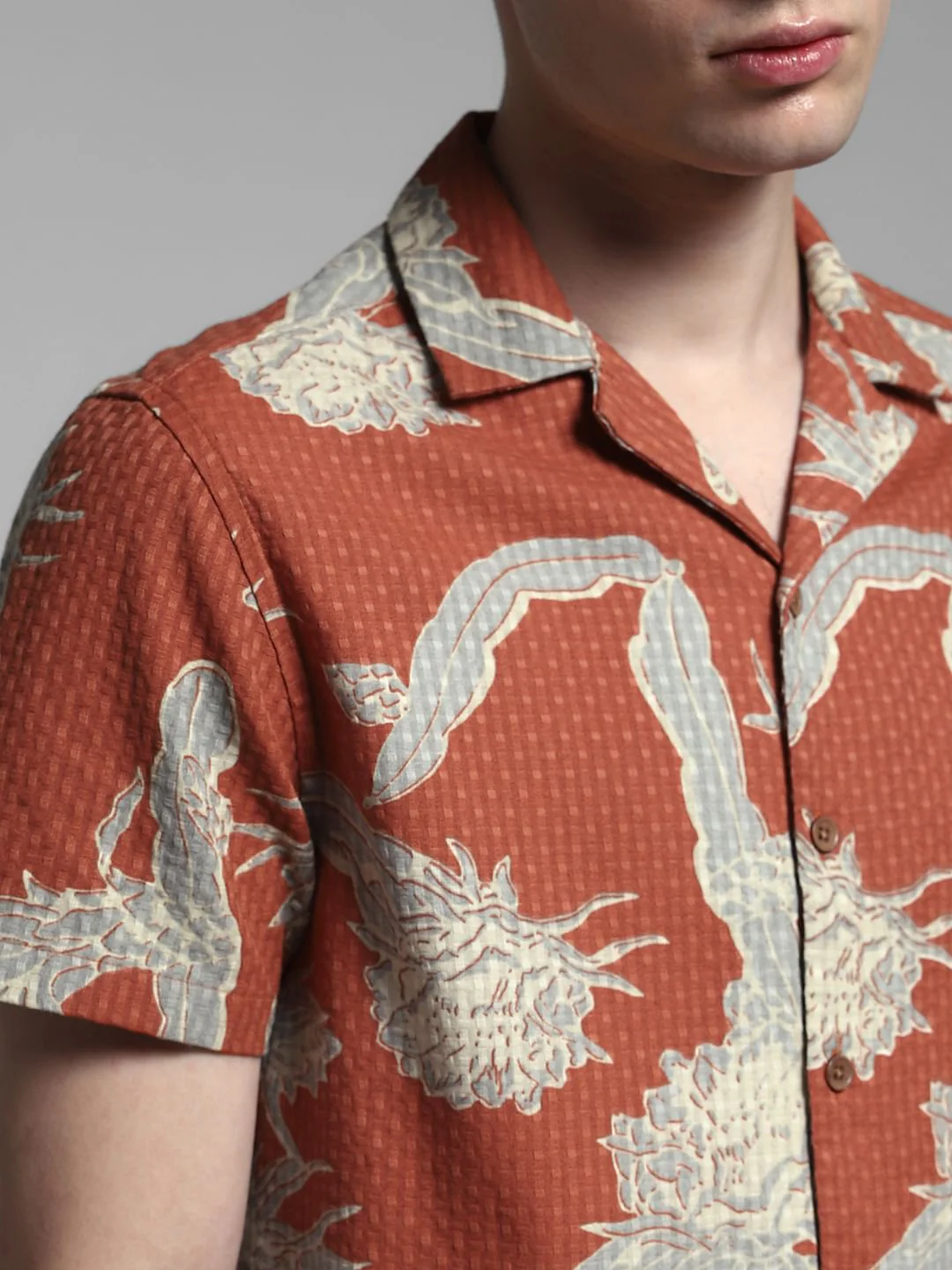 Brown Resort Collar Cotton Shirt - Image 5