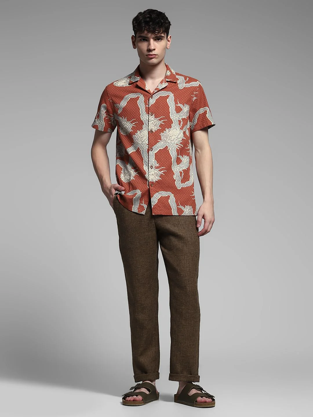Brown Resort Collar Cotton Shirt - Image 6
