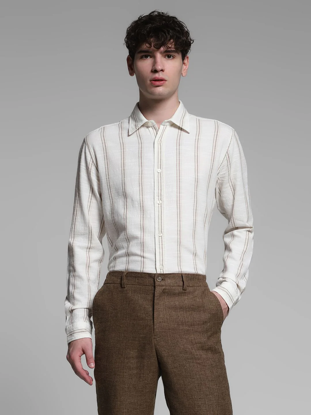 White Striped Dobby Cotton Shirt - Image 2
