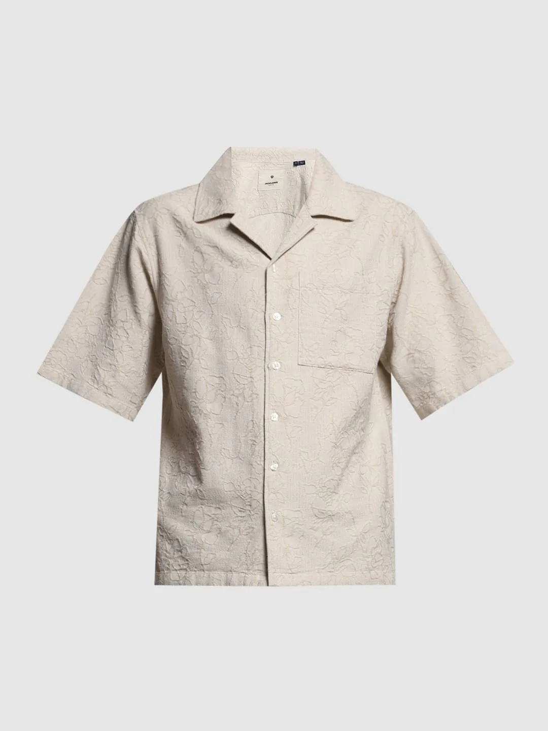 Beige Embroidered Jacquard Shirt - Image 7