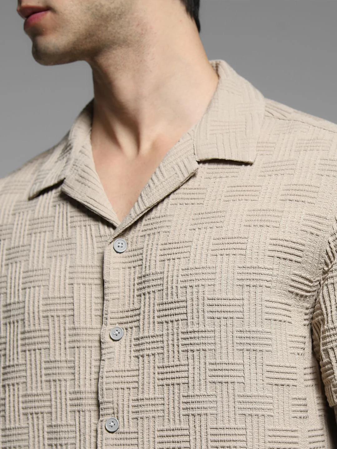 Beige Resort Collar Comfort Fit Shirt - Image 5