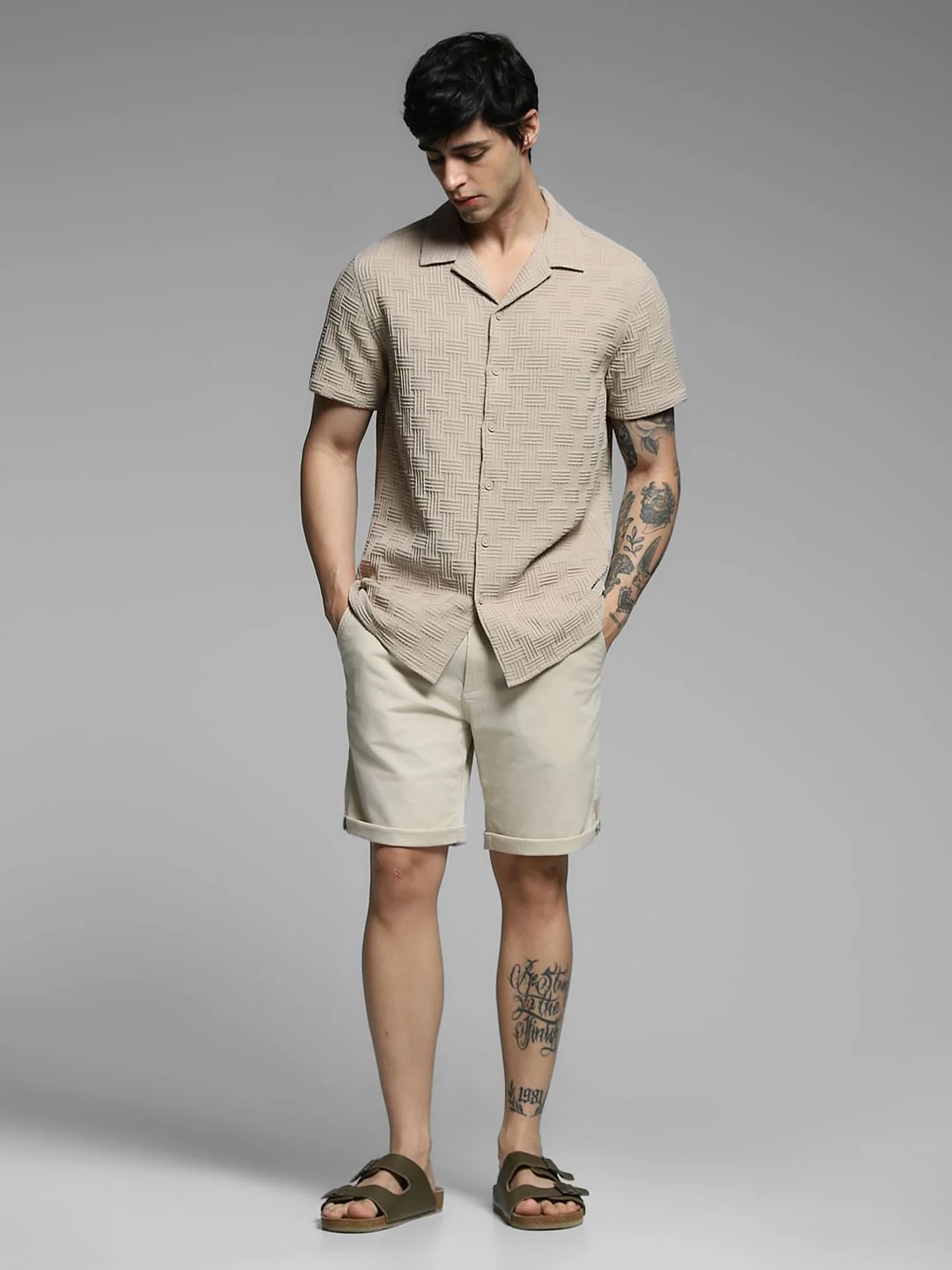 Beige Resort Collar Comfort Fit Shirt - Image 6