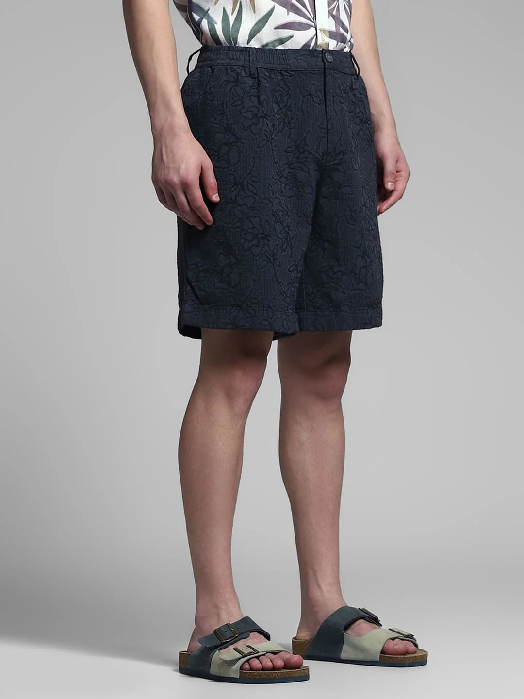 Dark Navy Embroidered Jacquard Shorts - Image 2