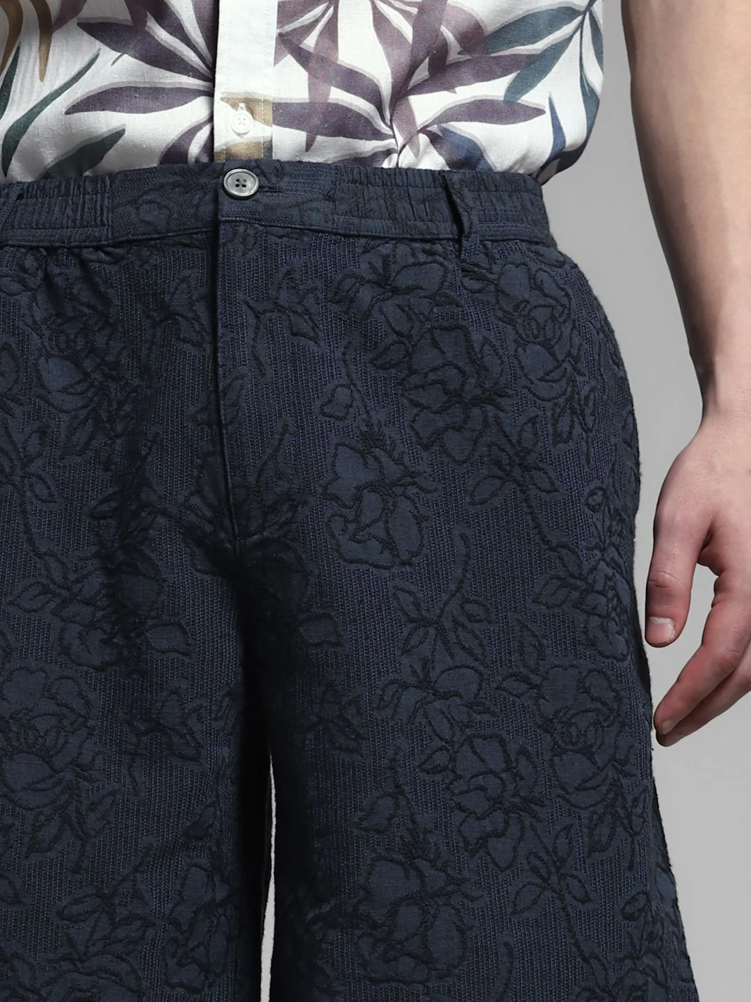 Dark Navy Embroidered Jacquard Shorts - Image 4