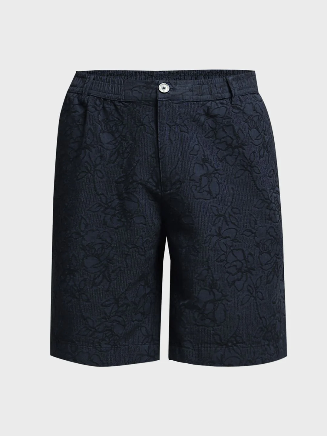 Dark Navy Embroidered Jacquard Shorts - Image 7