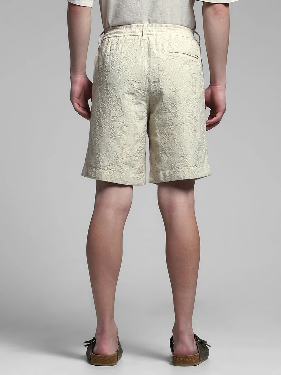 Beige Embroidered Jacquard Shorts - Image 3