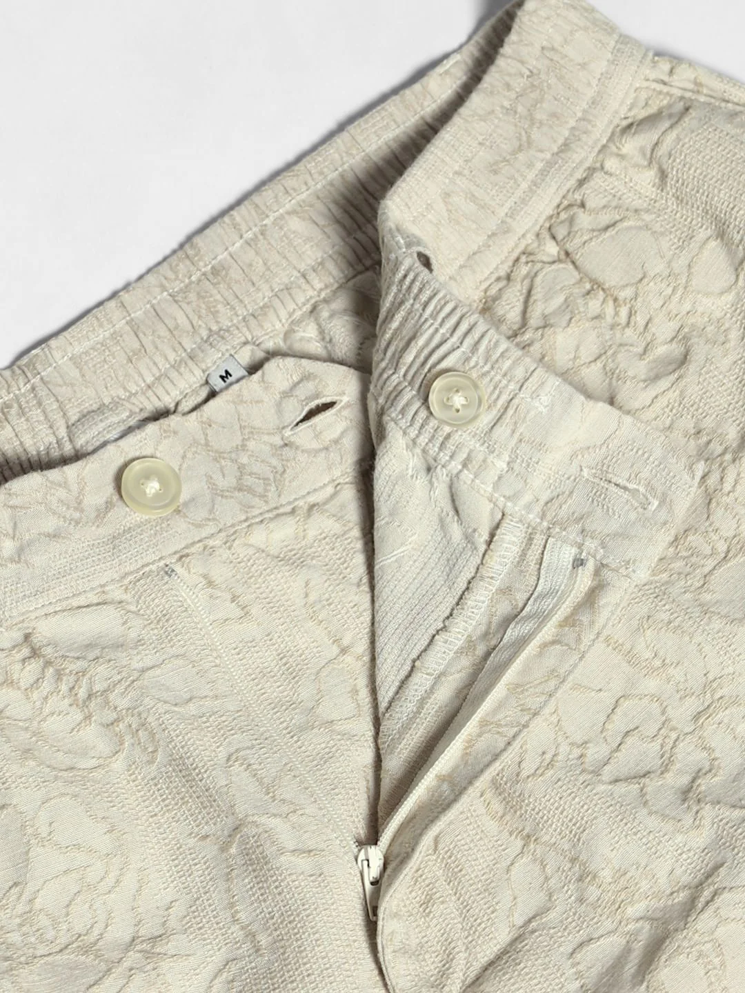 Beige Embroidered Jacquard Shorts - Image 5
