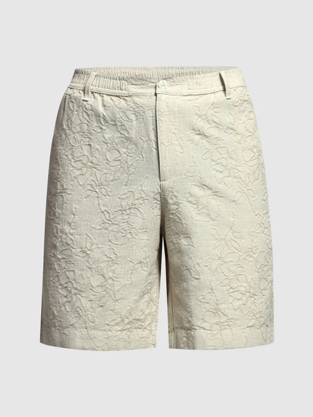 Beige Embroidered Jacquard Shorts - Image 7