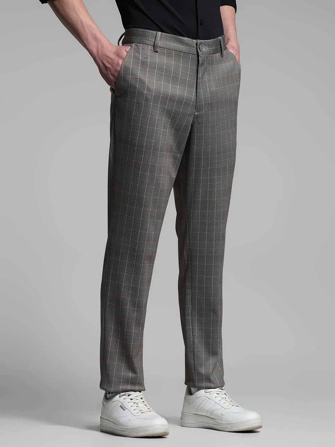 Brown Check Print Slim Fit Pants - Image 2