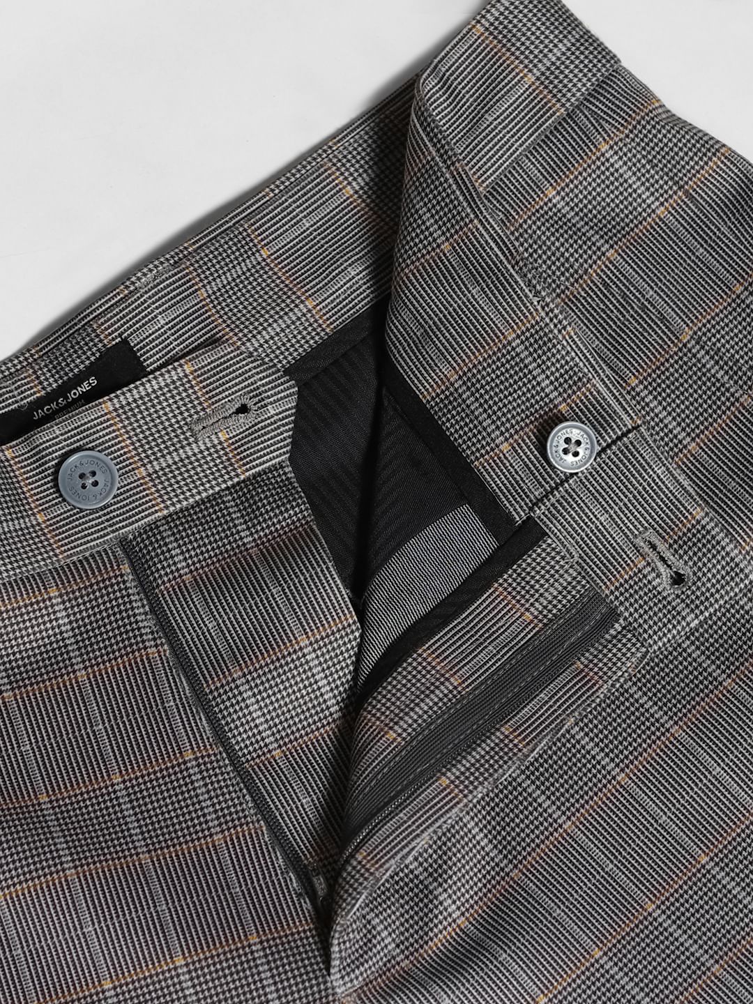 Brown Check Print Slim Fit Pants - Image 5