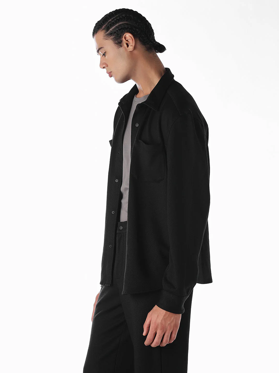 Oversized Full Sleeves Shirt - Black - Image 3