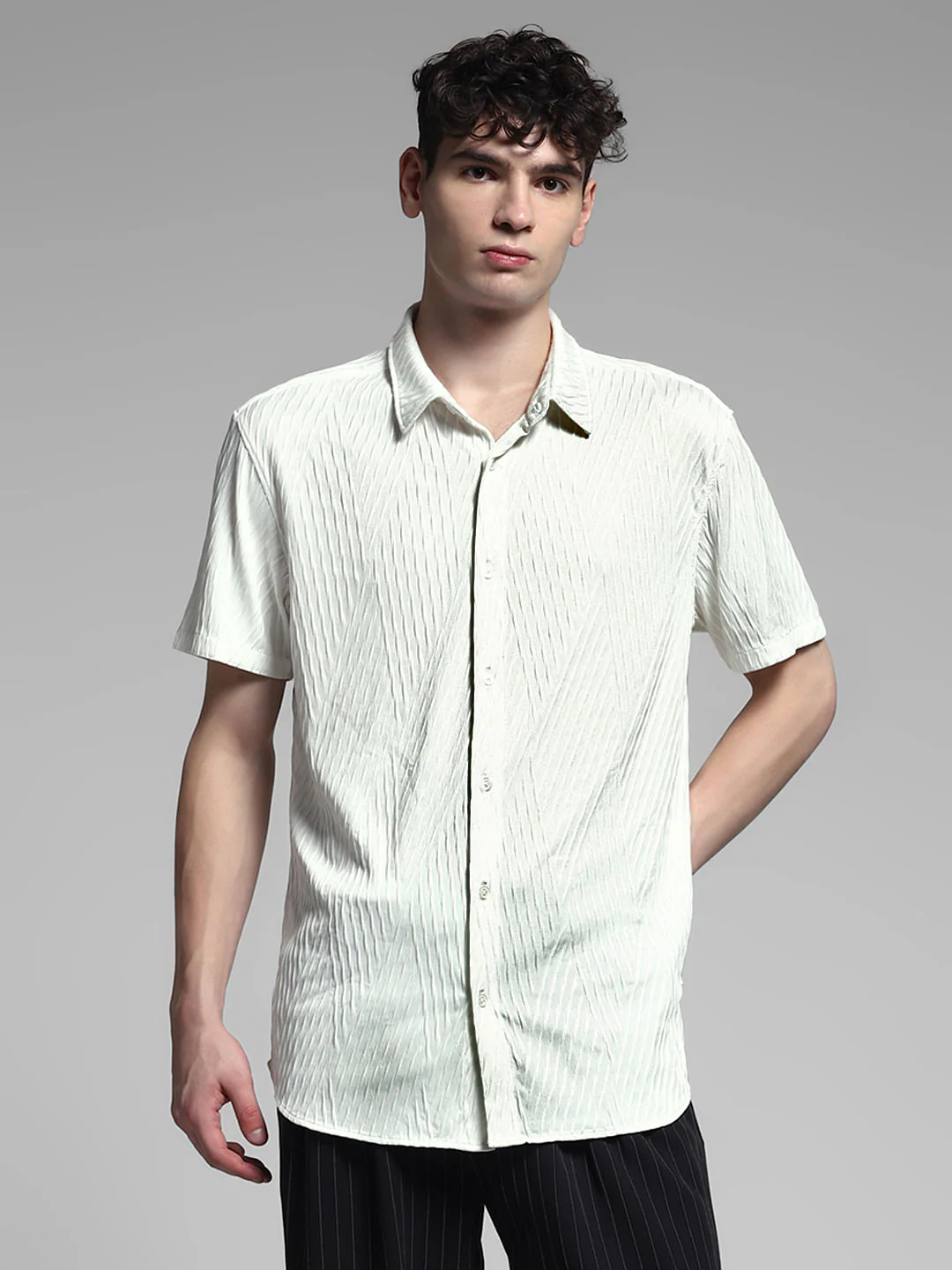 White Stretch Textured Shirt - Image 2