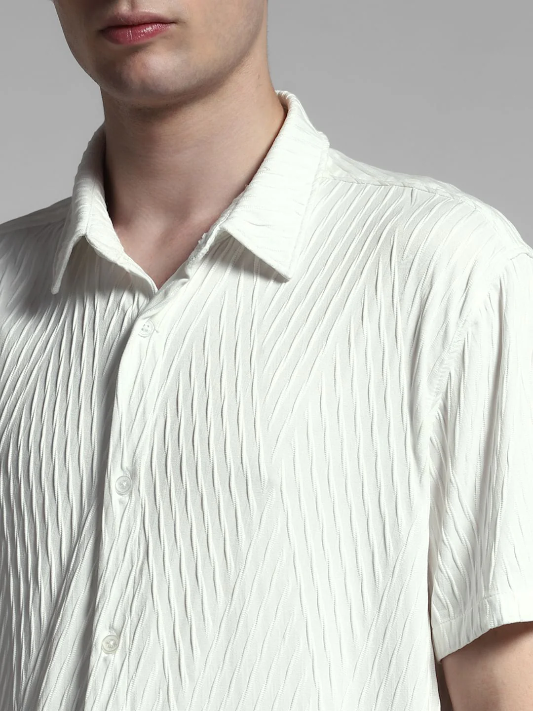 White Stretch Textured Shirt - Image 5