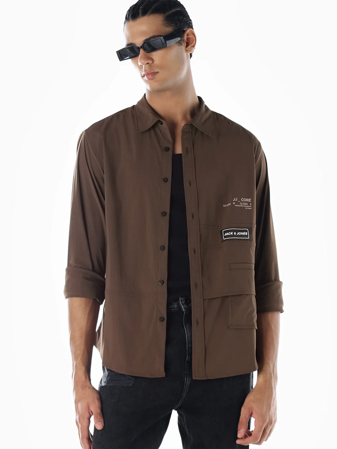 Oversized Printed Shirt - Brown