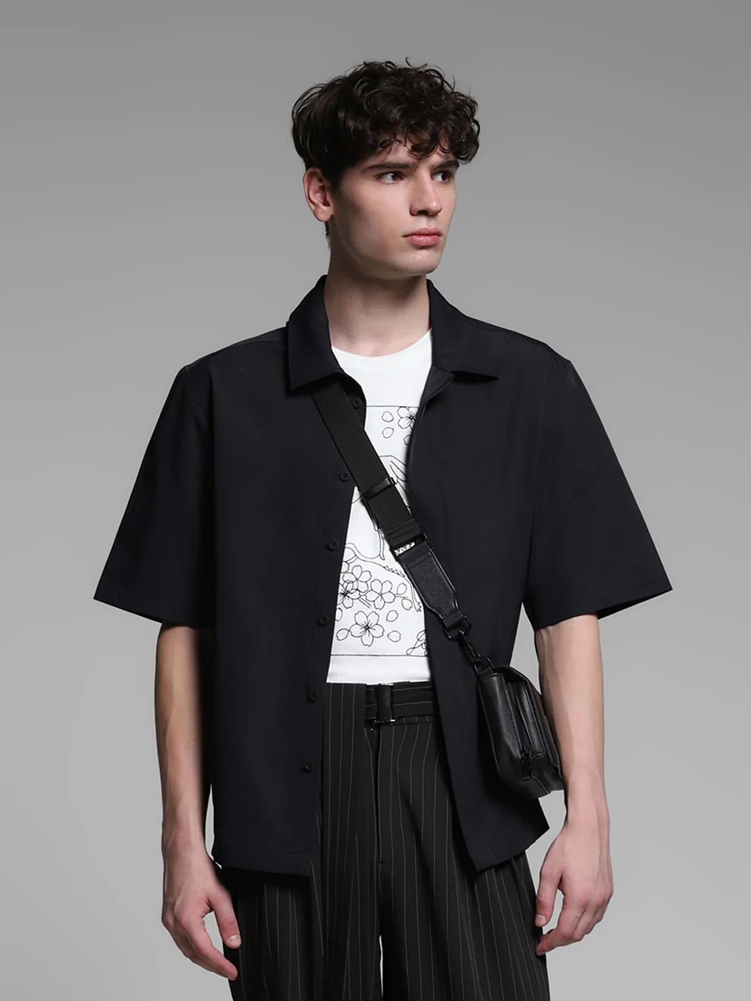 Black Stretch Oversized Shirt