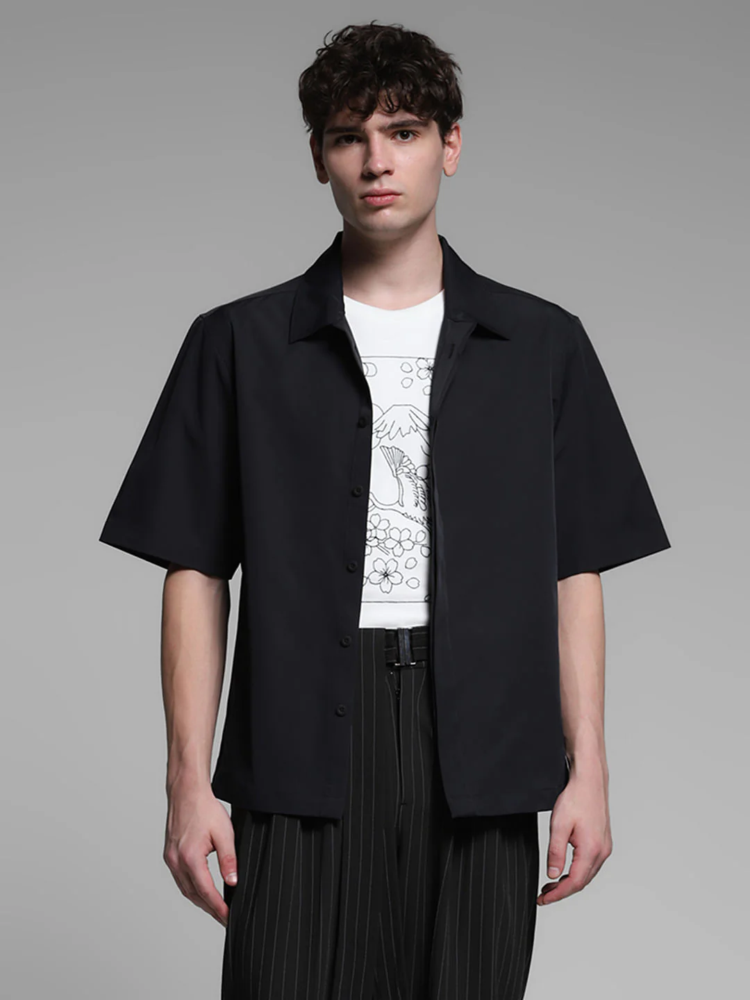 Black Stretch Oversized Shirt - Image 2