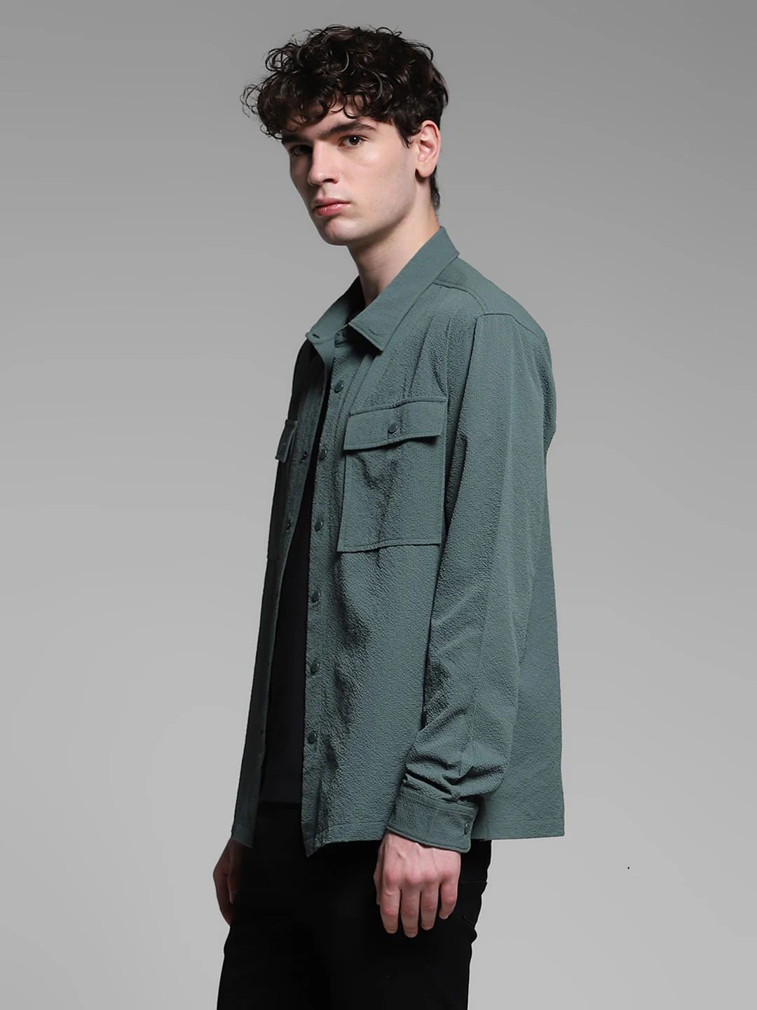 Green Textured Oversized Shirt - Image 3