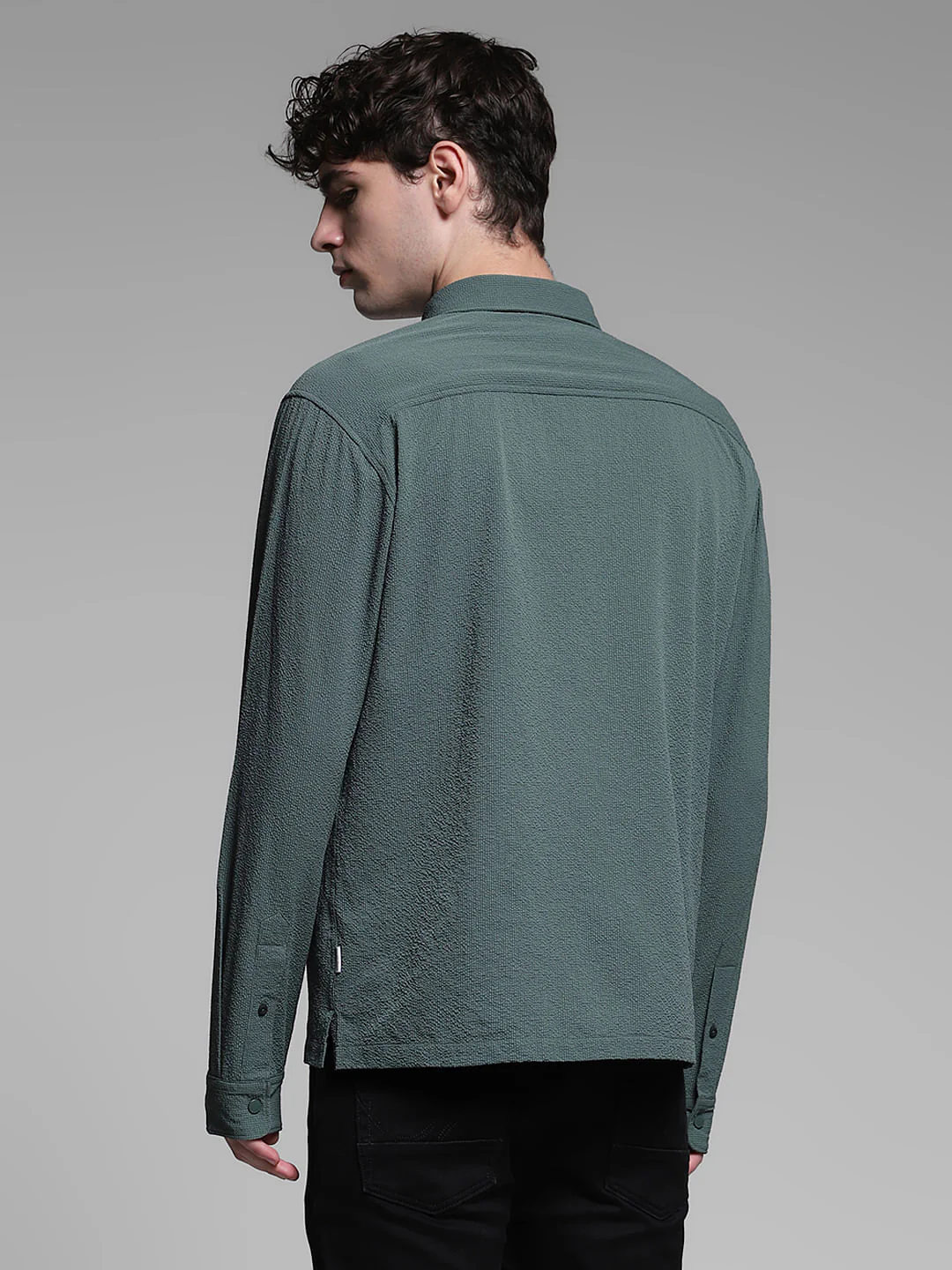 Green Textured Oversized Shirt - Image 4