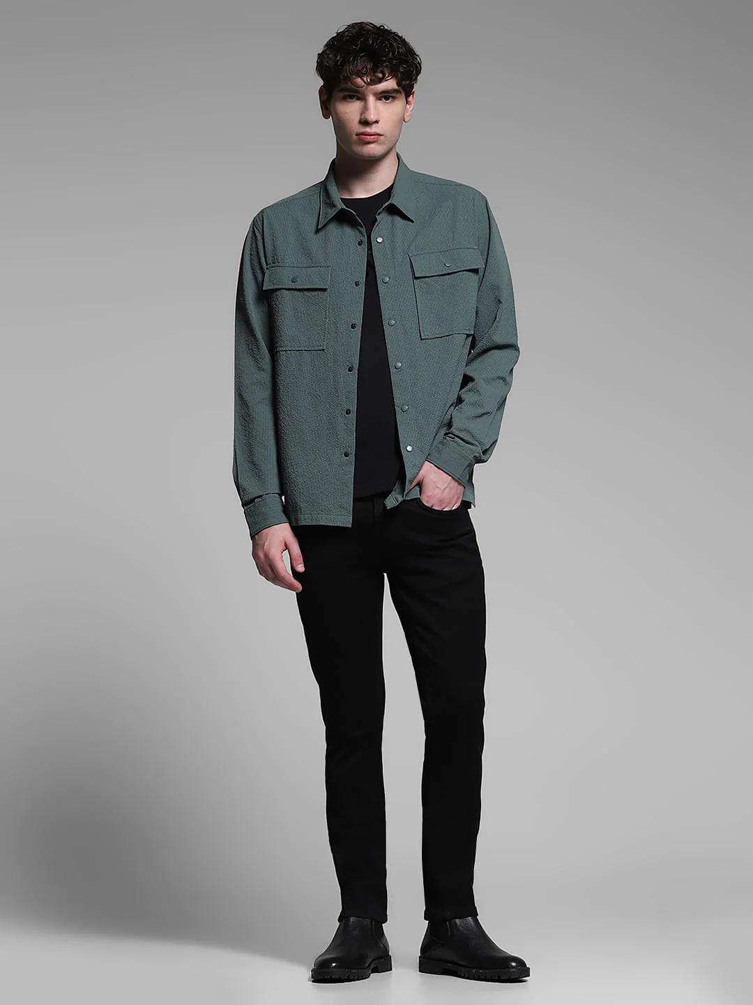 Green Textured Oversized Shirt - Image 6