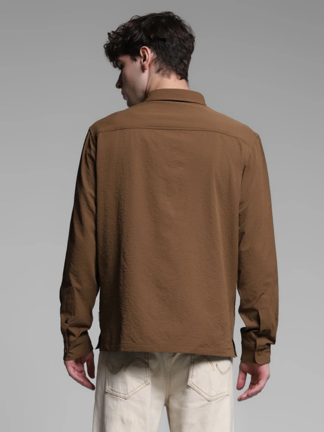 Dark Brown Textured Oversized Shirt - Image 4