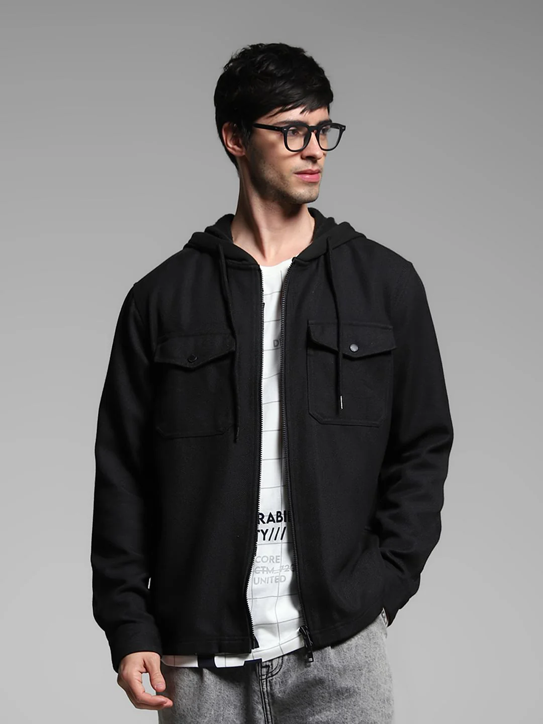 Black Hooded Oversized Cotton Shirt