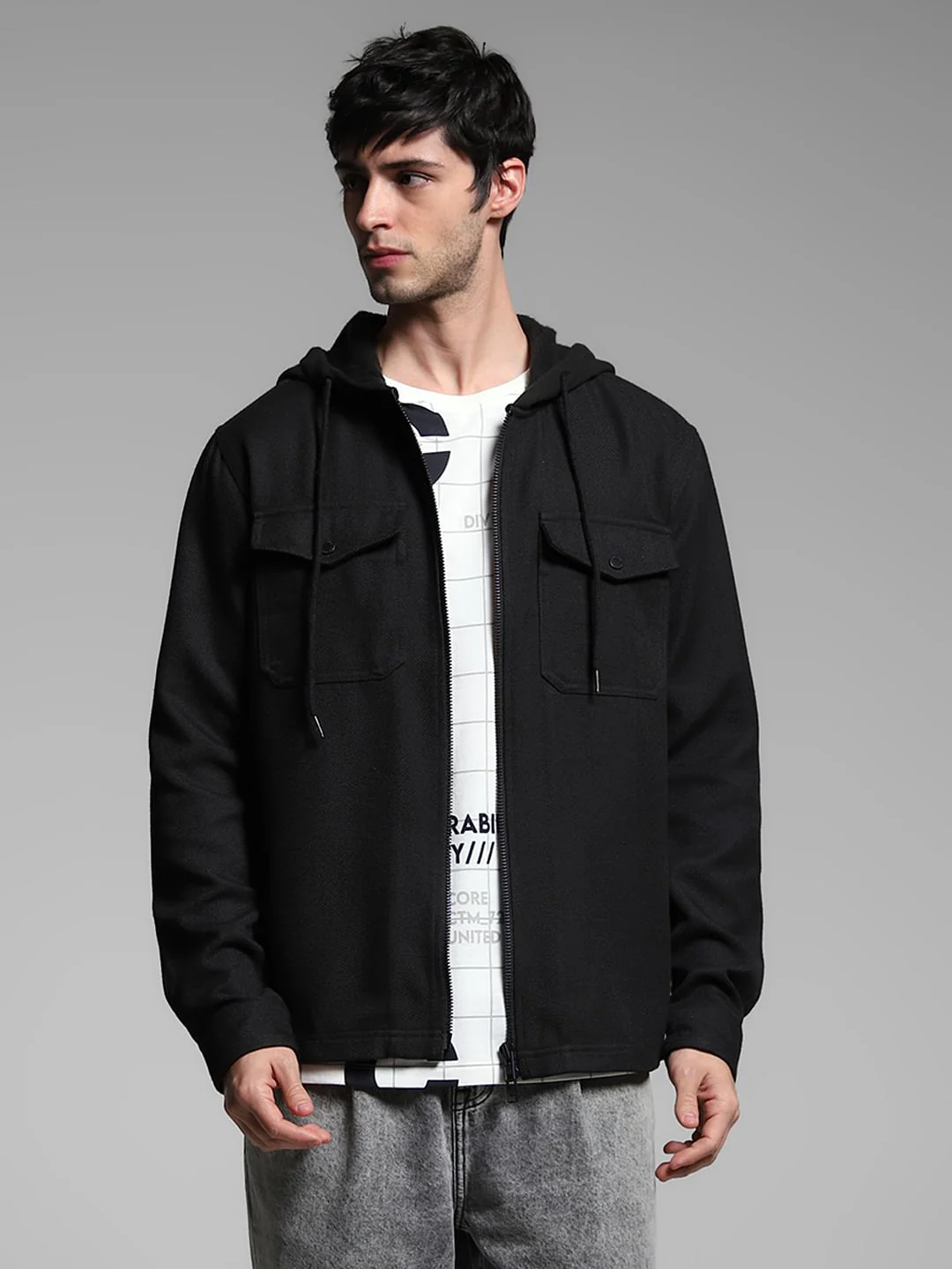 Black Hooded Oversized Cotton Shirt - Image 2