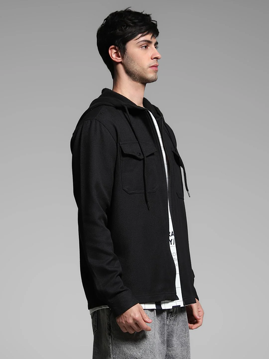 Black Hooded Oversized Cotton Shirt - Image 3