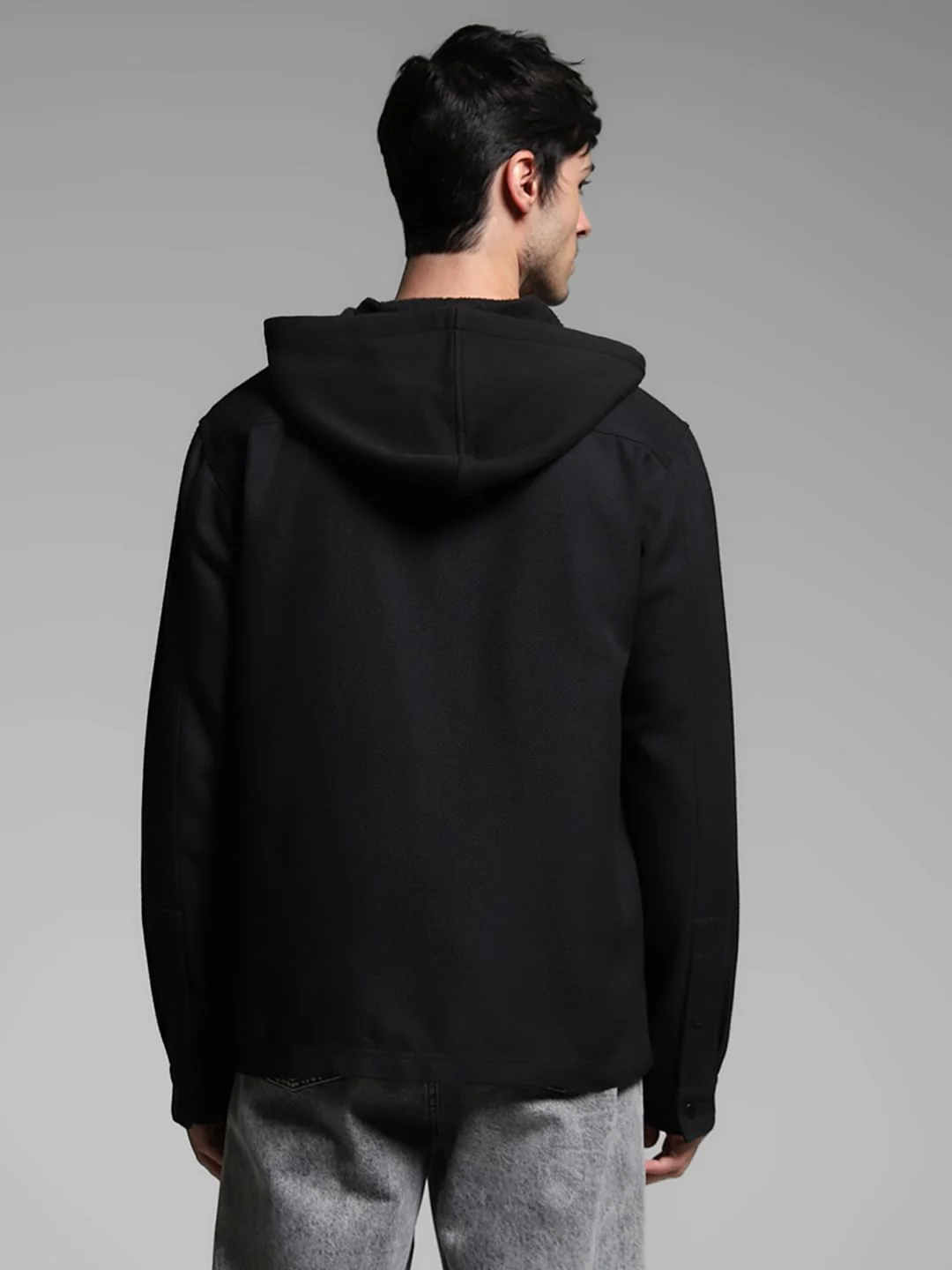 Black Hooded Oversized Cotton Shirt - Image 4