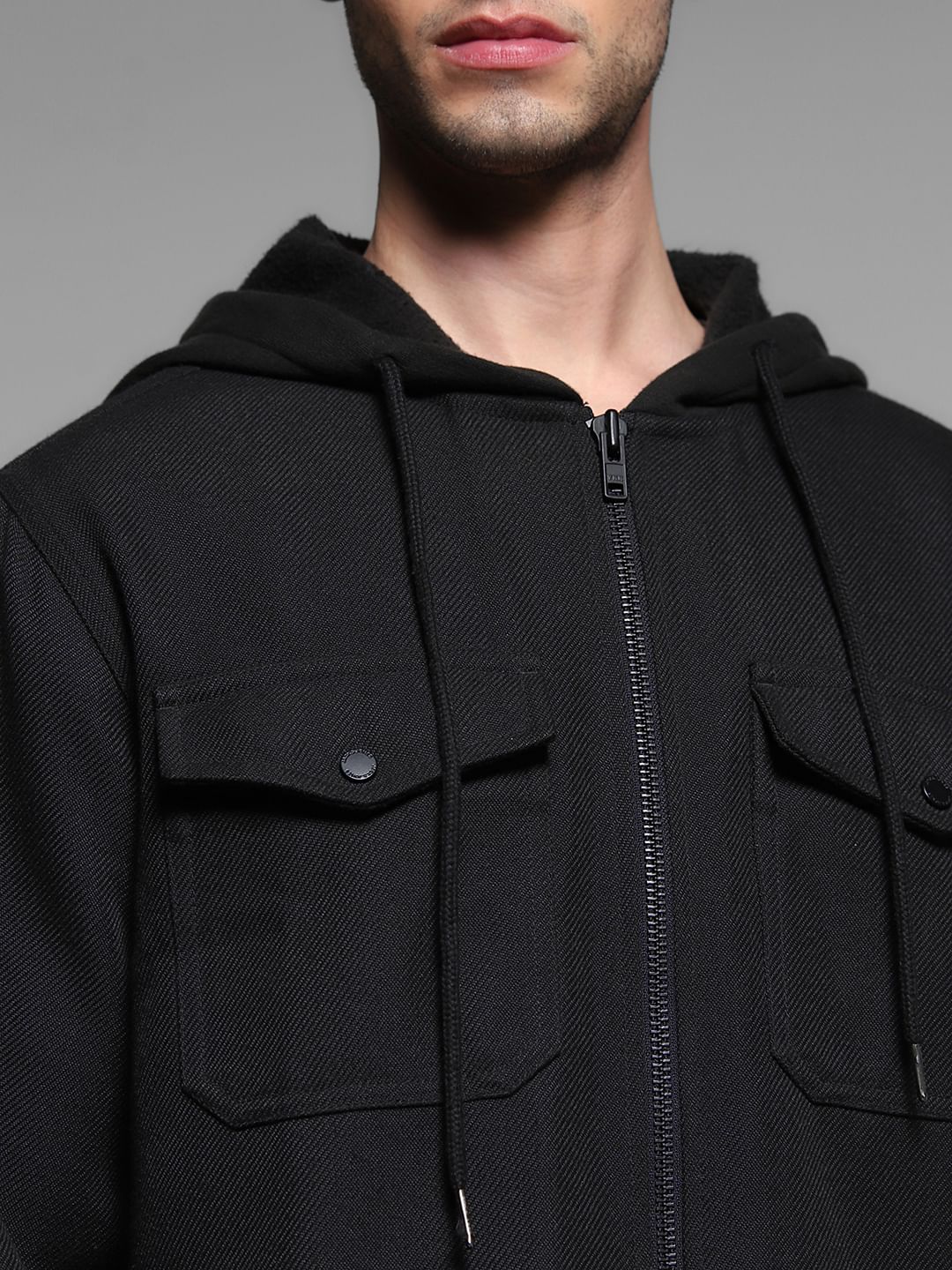 Black Hooded Oversized Cotton Shirt - Image 5