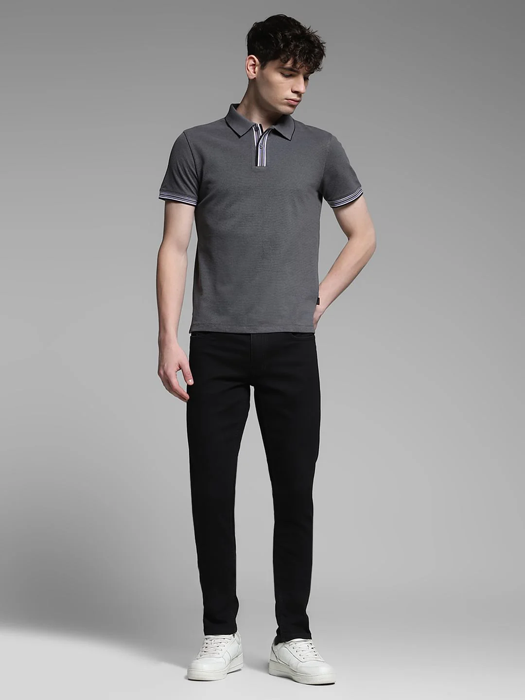 Dark Grey Knitted Cotton Polo - Image 6