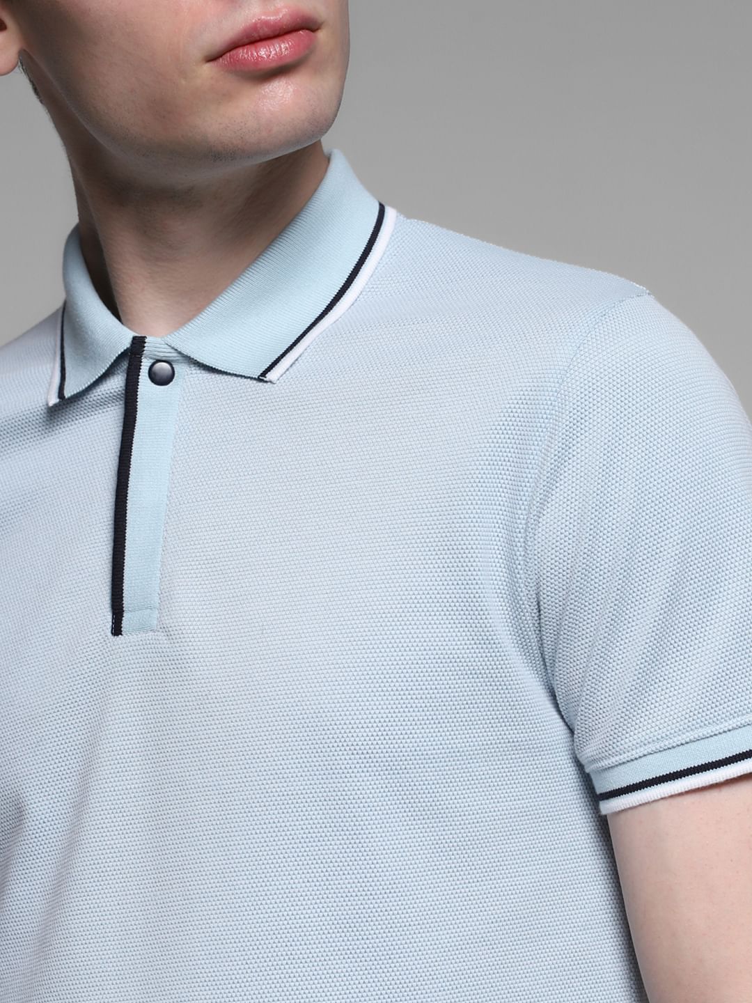 Light Blue Knitted Cotton Polo - Image 5