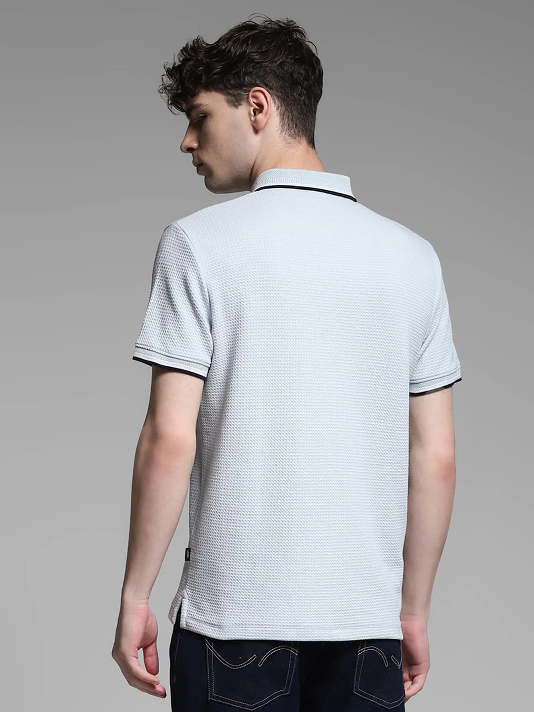 Light Blue Knitted Zip Up Polo - Image 4