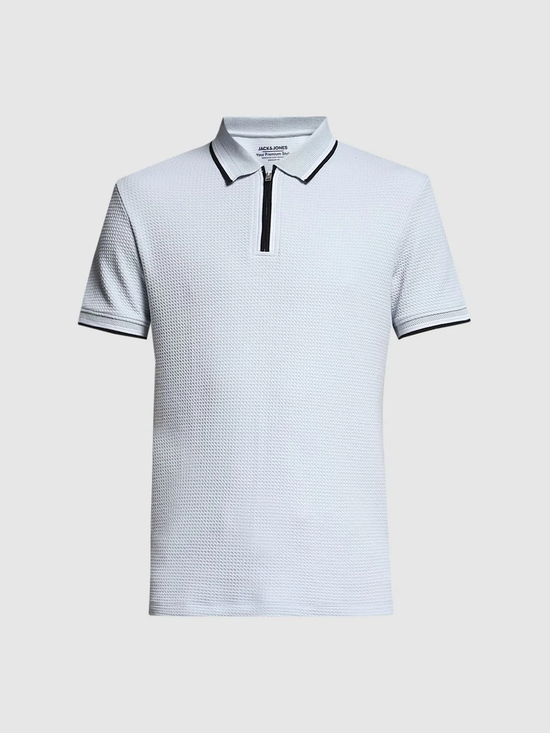 Light Blue Knitted Zip Up Polo - Image 7