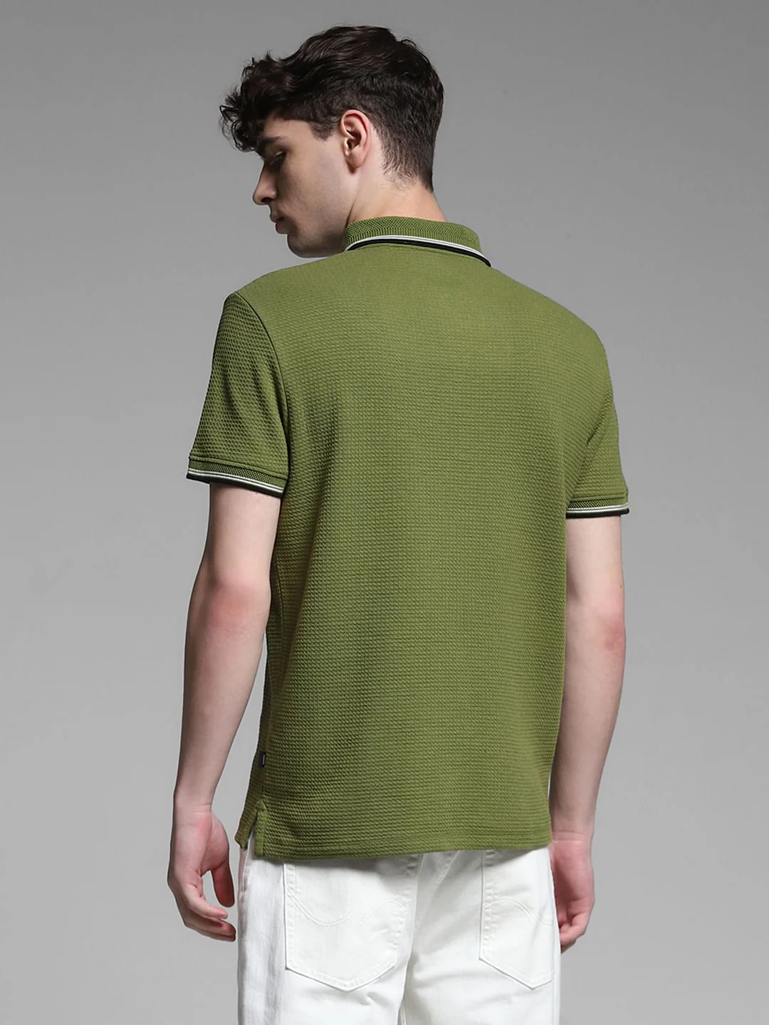 Dark Green Knitted Zip Up Polo - Image 4