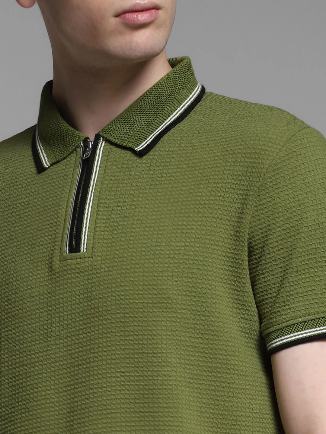 Dark Green Knitted Zip Up Polo - Image 5