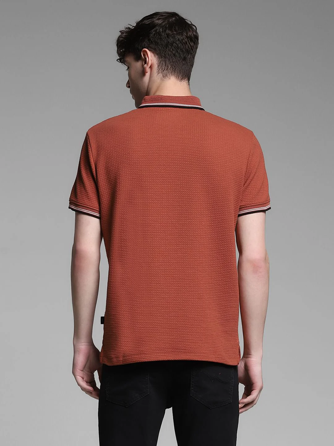 Dark Red Knitted Zip Up Polo - Image 4