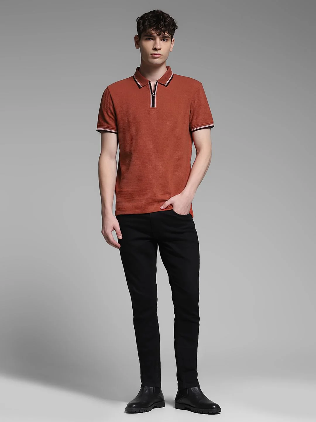 Dark Red Knitted Zip Up Polo - Image 6