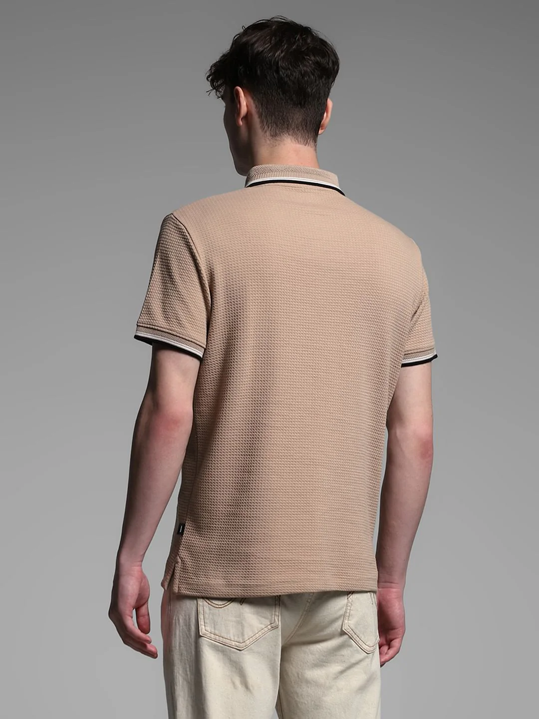 Dark Brown Knitted Zip Up Polo - Image 4