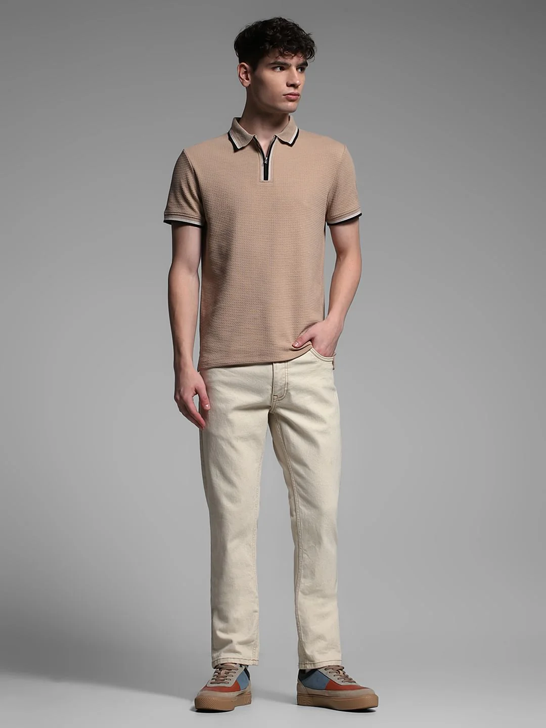 Dark Brown Knitted Zip Up Polo - Image 6
