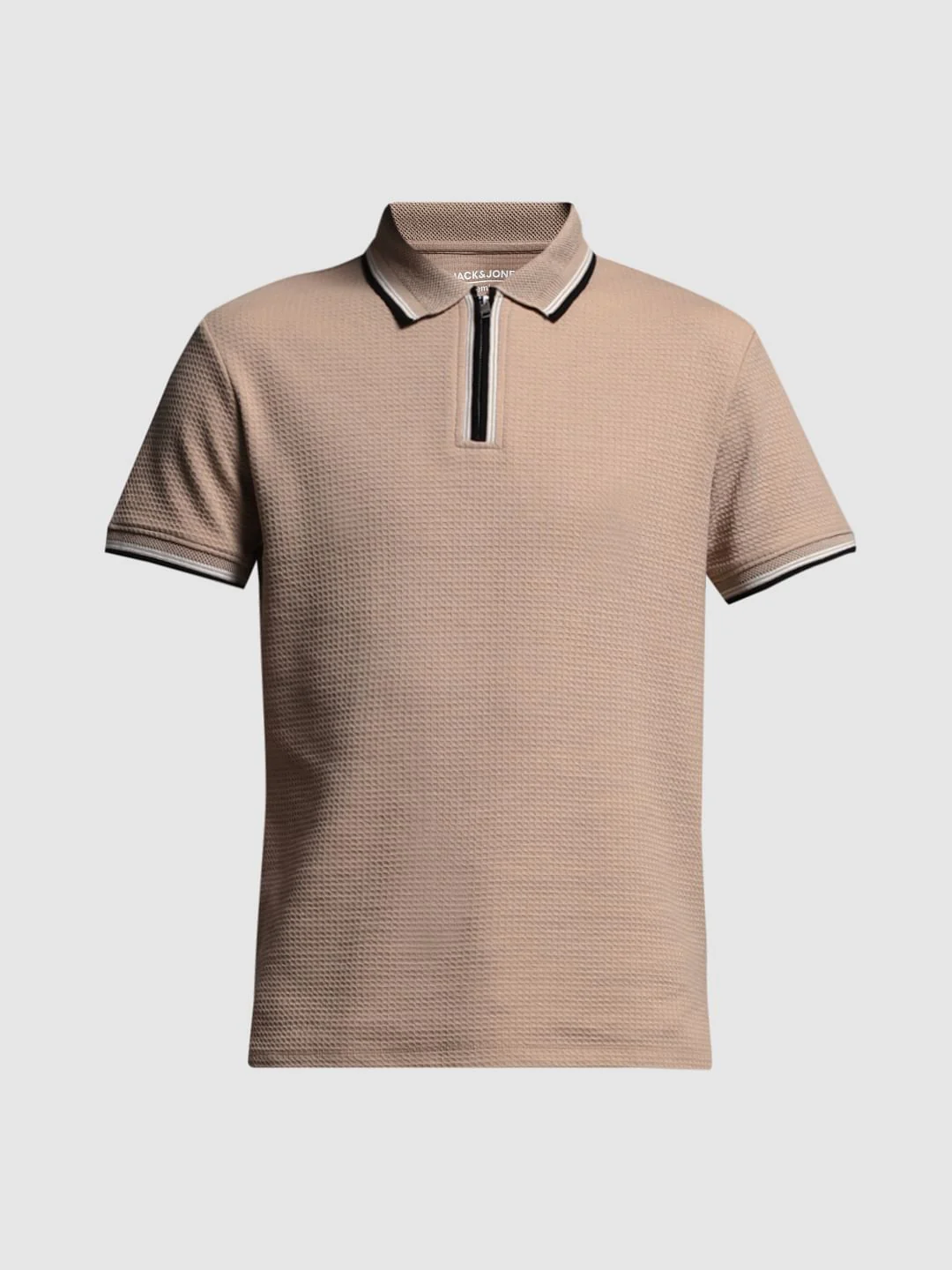 Dark Brown Knitted Zip Up Polo - Image 7