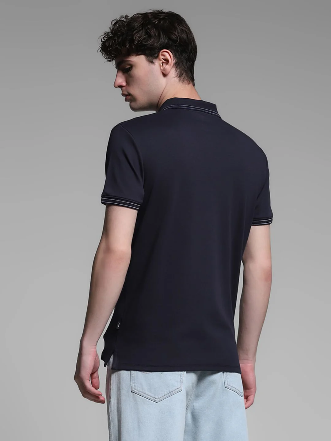 Navy Blue Knitted Cotton Polo - Image 4