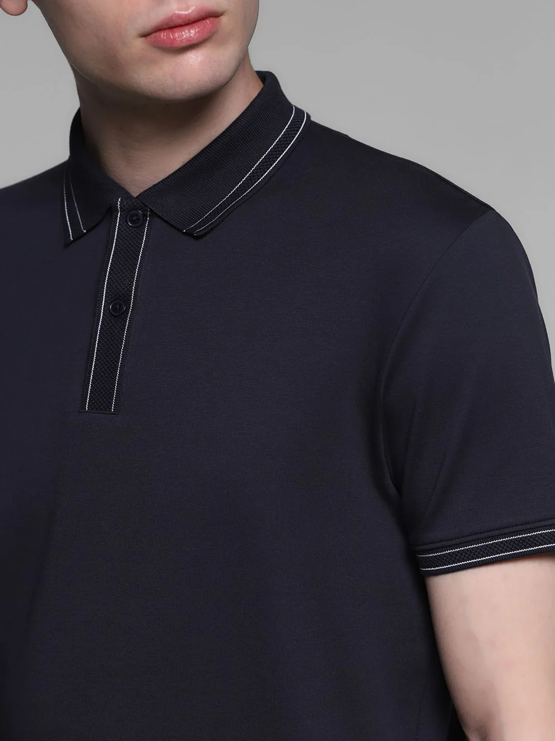 Navy Blue Knitted Cotton Polo - Image 5